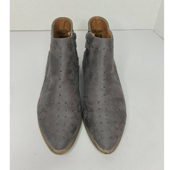 Mi.im Miim Grey Suede Booties Studded Ankle Boots Zip Up Shoes Womens Size 6.5 - Picture 3 of 10